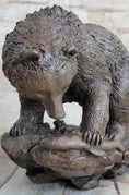 Load image into Gallery viewer, Original Burly Black Bear with His fish Dinner Bronze Sculpture Statue Figurine
