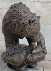 Original Burly Black Bear with His fish Dinner Bronze Sculpture Statue Figurine