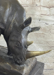 Bronze Metal Rhinoceros Rhino Statue Sculpture Figure Marble Base Barye Art 9