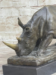 Bronze Metal Rhinoceros Rhino Statue Sculpture Figure Marble Base Barye Art 9