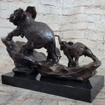 Signed Bologna Indian Mother Elephant And Calves Bronze Sculpture Home Decor Art