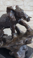 Load image into Gallery viewer, Signed Bologna Indian Mother Elephant And Calves Bronze Sculpture Home Decor Art
