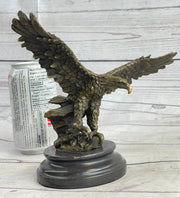 Landing Eagle w/ Wings Spread Bronze Statue Sculpture Signed Original Marble Base 7
