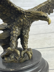 Landing Eagle w/ Wings Spread Bronze Statue Sculpture Signed Original Marble Base 7