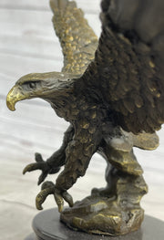 Landing Eagle w/ Wings Spread Bronze Statue Sculpture Signed Original Marble Base 7