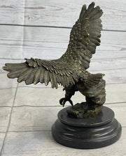 Landing Eagle w/ Wings Spread Bronze Statue Sculpture Signed Original Marble Base 7
