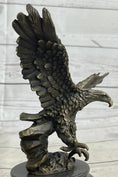 Load image into Gallery viewer, Landing Eagle w/ Wings Spread Bronze Statue Sculpture Signed Original Marble Base 7" x 9"
