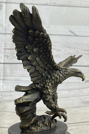 Landing Eagle w/ Wings Spread Bronze Statue Sculpture Signed Original Marble Base 7