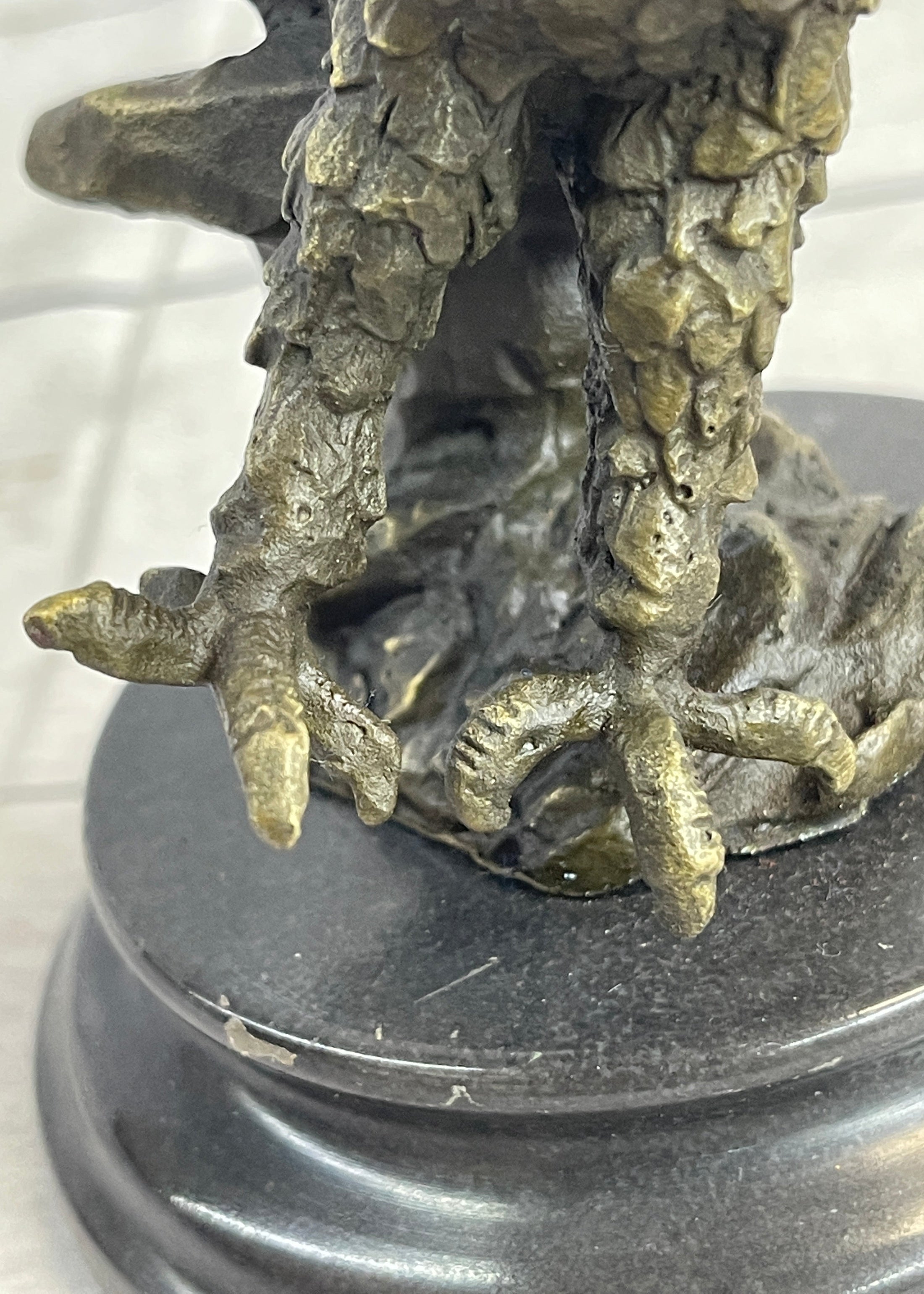 Landing Eagle w/ Wings Spread Bronze Statue Sculpture Signed Original Marble Base 7" x 9"