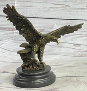 Landing Eagle w/ Wings Spread Bronze Statue Sculpture Signed Original Marble Base 7