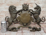 Bronze Lion and Unicorn Heraldic Crest Coat of Arms Hanging Wall Sculpture
