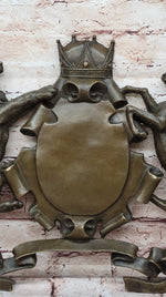 Bronze Lion and Unicorn Heraldic Crest Coat of Arms Hanging Wall Sculpture