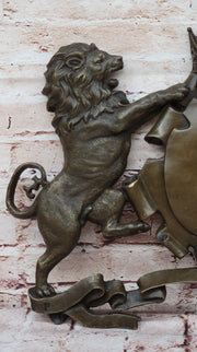 Bronze Lion and Unicorn Heraldic Crest Coat of Arms Hanging Wall Sculpture
