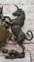 Load image into Gallery viewer, Bronze Lion and Unicorn Heraldic Crest Coat of Arms Hanging Wall Sculpture
