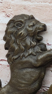 Bronze Lion and Unicorn Heraldic Crest Coat of Arms Hanging Wall Sculpture
