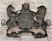 Bronze Lion and Unicorn Heraldic Crest Coat of Arms Hanging Wall Sculpture