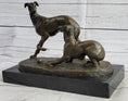 Load image into Gallery viewer, Pj Mene Two Greyhounds Dogs Playing'Argente And Dore Bronze Statue Sculpture
