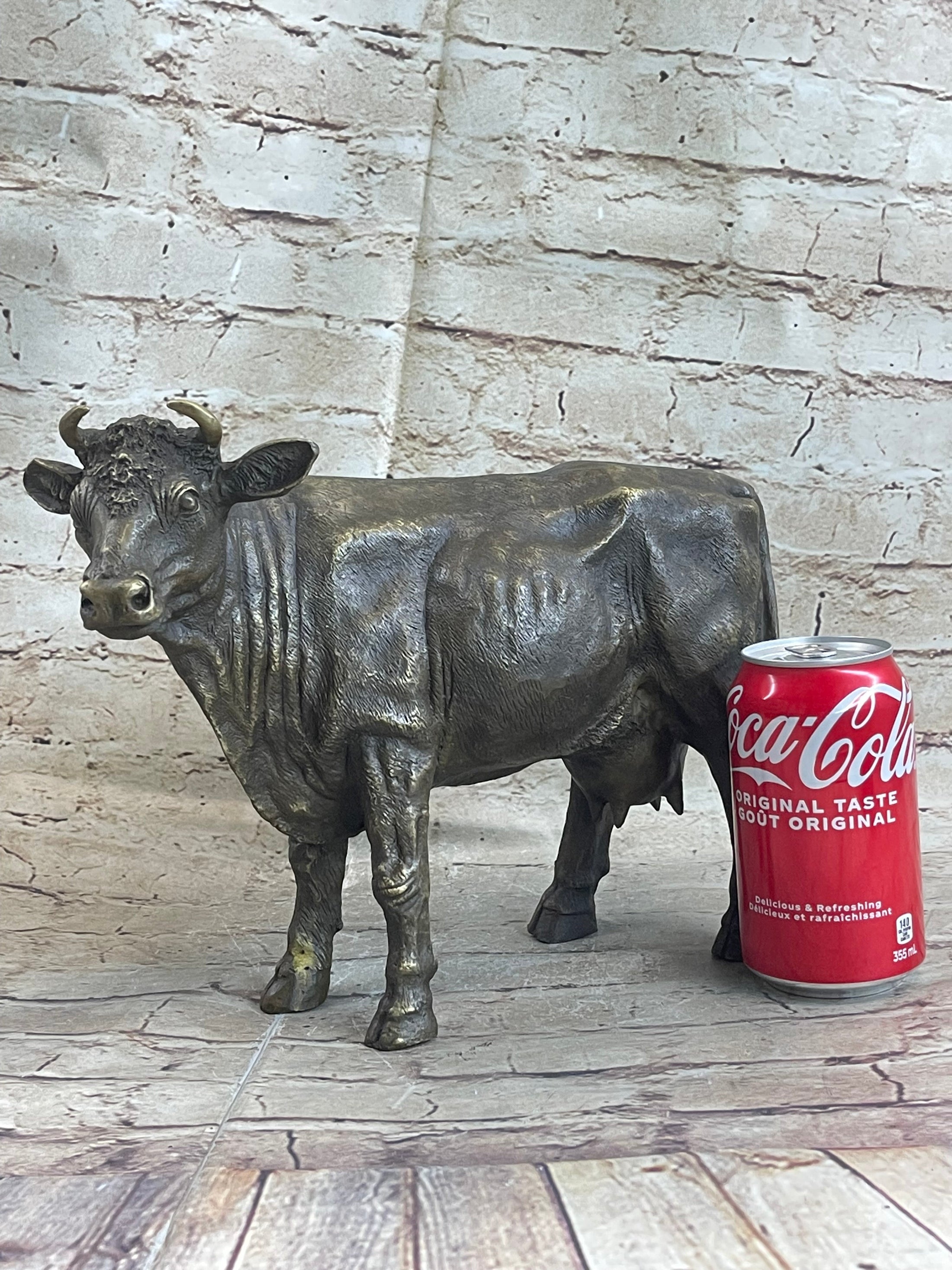 Milk Cow Cattle Bronze Statue Sculpture Figure Figurine Farm Decor 9" x 11"