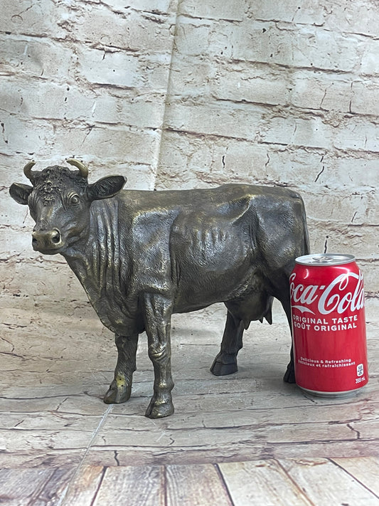 Milk Cow Cattle Bronze Statue Sculpture Figure Figurine Farm Decor 9" x 11"