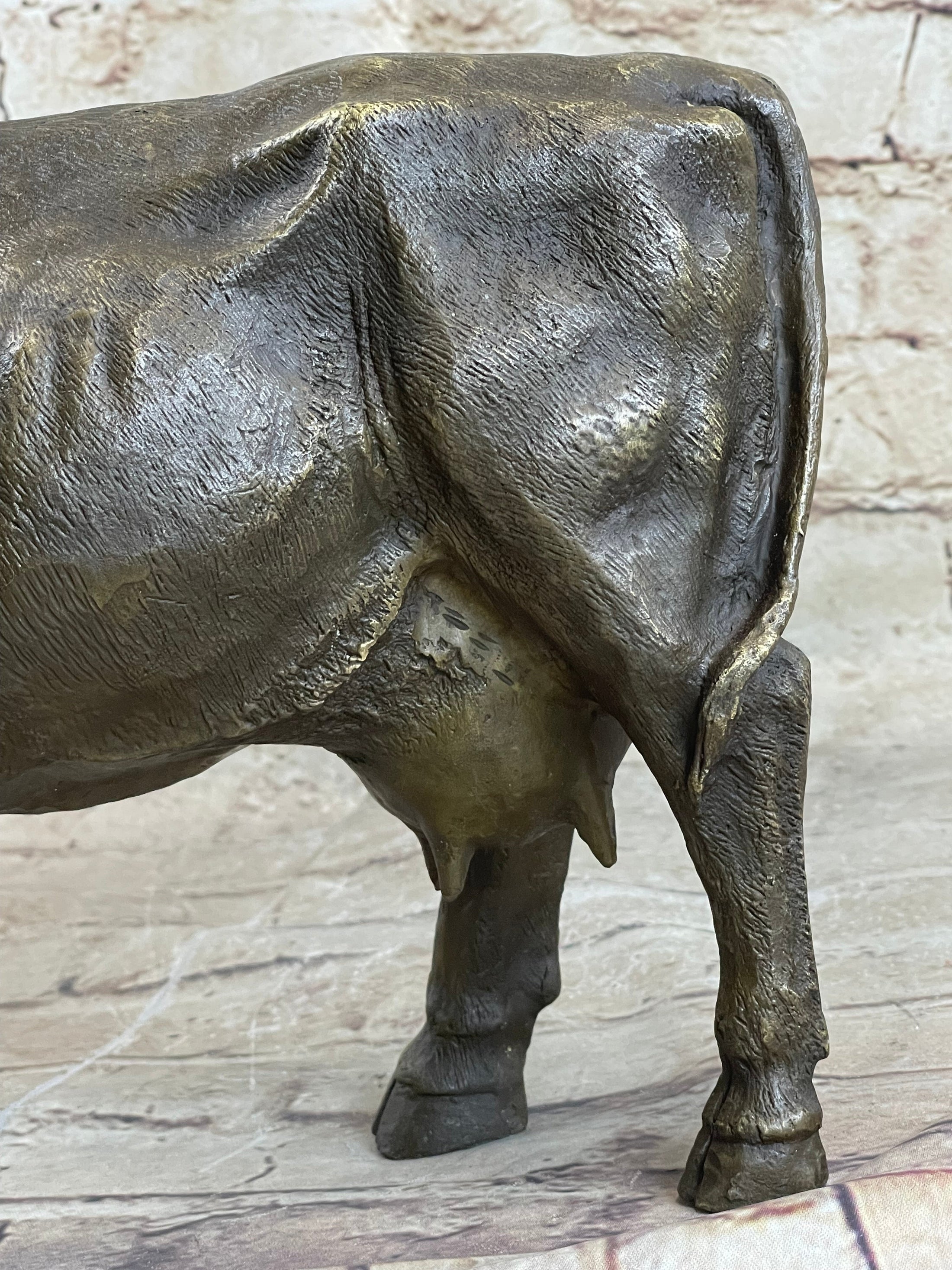 Milk Cow Cattle Bronze Statue Sculpture Figure Figurine Farm Decor 9" x 11"