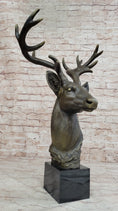 Load image into Gallery viewer, Stag Buck Deer Elk Head Bust Bronze Sculpture Statue on Marble Base

