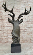 Load image into Gallery viewer, Stag Buck Deer Elk Head Bust Bronze Sculpture Statue on Marble Base
