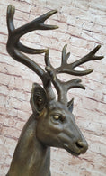 Load image into Gallery viewer, Stag Buck Deer Elk Head Bust Bronze Sculpture Statue on Marble Base
