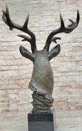 Load image into Gallery viewer, Stag Buck Deer Elk Head Bust Bronze Sculpture Statue on Marble Base
