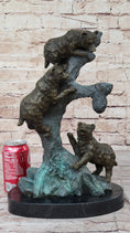 Load image into Gallery viewer, Bear Family Looking for Honey in a Tree - Bronze Sculpture Decor on Marble Base
