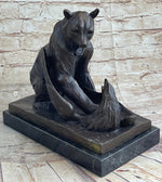 Signed Barye Bear Attacking Eagle Bronze Sculpture Marble Base Figurine Statue