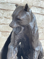 Signed Barye Bear Attacking Eagle Bronze Sculpture Marble Base Figurine Statue