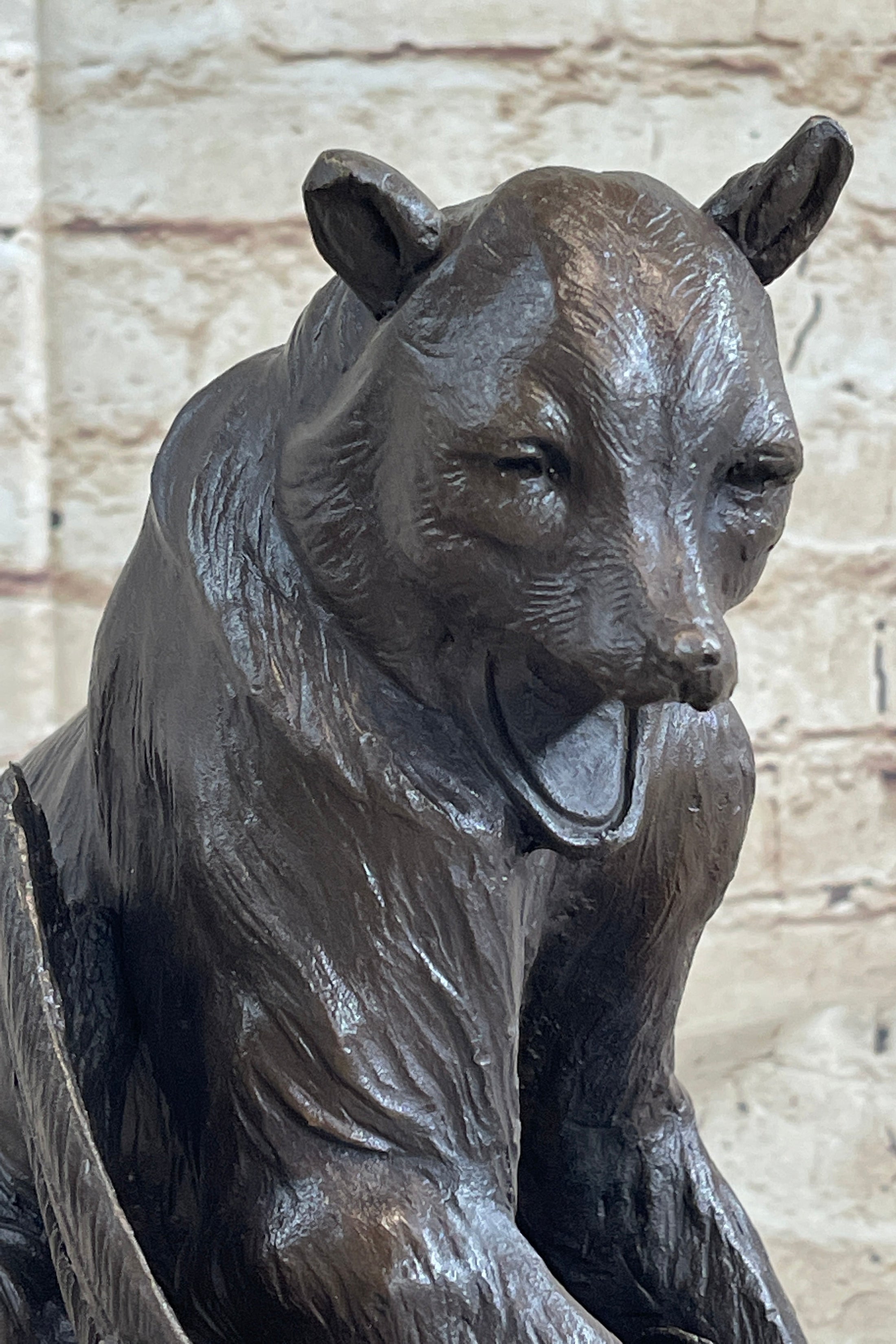 Signed Barye Bear Attacking Eagle Bronze Sculpture Marble Base Figurine Statue