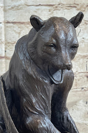 Signed Barye Bear Attacking Eagle Bronze Sculpture Marble Base Figurine Statue