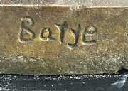 Signed Barye Bear Attacking Eagle Bronze Sculpture Marble Base Figurine Statue