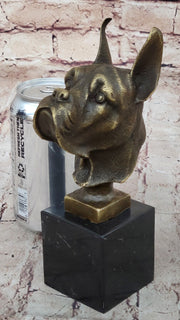 Boxer Dog Breed Bronze Metal Bust Sculpture Statue Signed Original Art on Marble Base