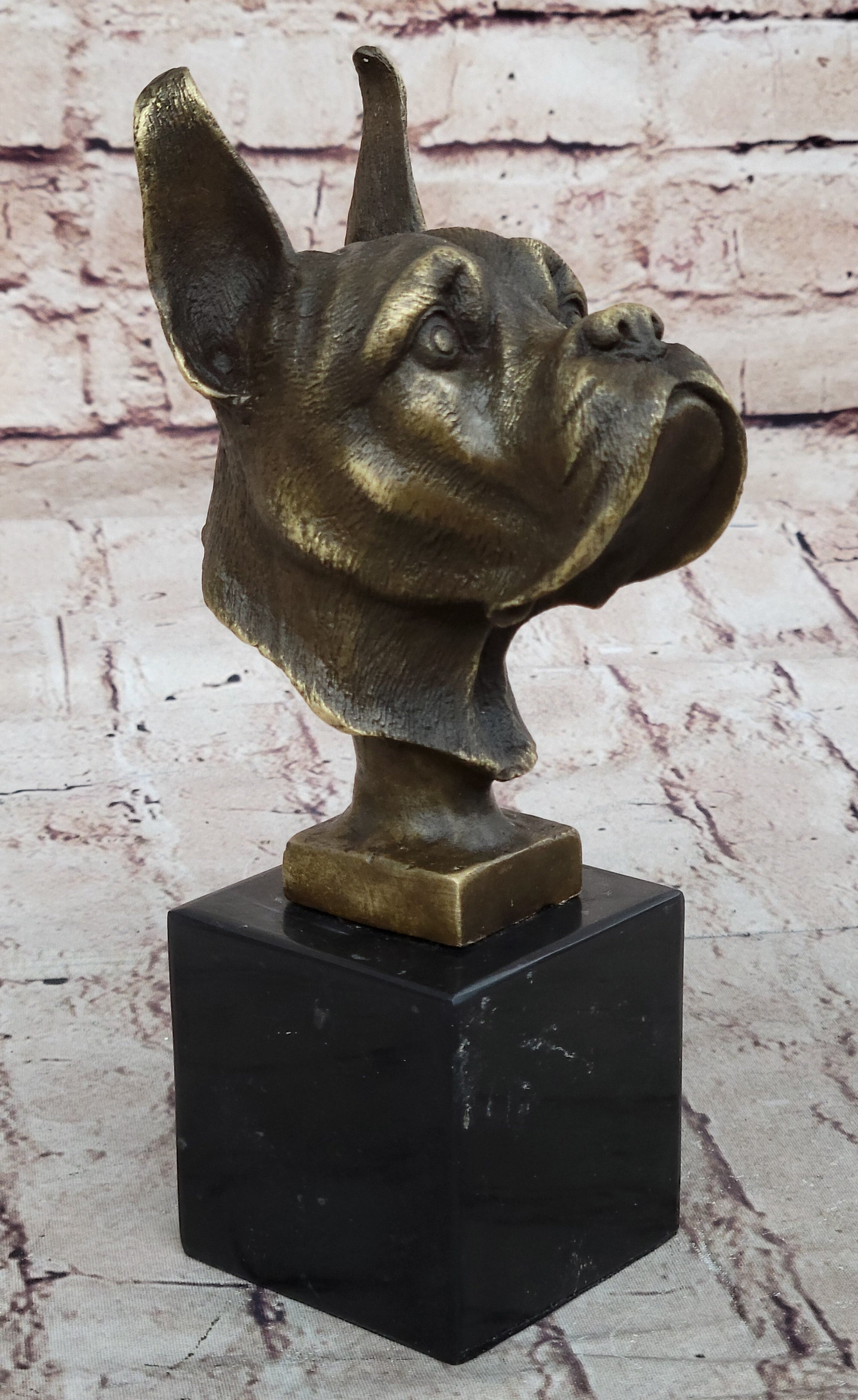 Boxer Dog Breed Bronze Metal Bust Sculpture Statue Signed Original Art on Marble Base