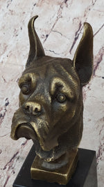 Boxer Dog Breed Bronze Metal Bust Sculpture Statue Signed Original Art on Marble Base