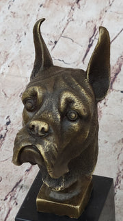 Boxer Dog Breed Bronze Metal Bust Sculpture Statue Signed Original Art on Marble Base