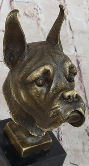 Boxer Dog Breed Bronze Metal Bust Sculpture Statue Signed Original Art on Marble Base