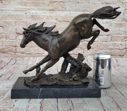 Jumping Racing Wild Horse Stallion Bronze Sculpture Statue Signed Original Art