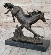 Jumping Racing Wild Horse Stallion Bronze Sculpture Statue Signed Original Art