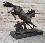 Jumping Racing Wild Horse Stallion Bronze Sculpture Statue Signed Original Art