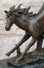Jumping Racing Wild Horse Stallion Bronze Sculpture Statue Signed Original Art