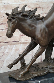 Jumping Racing Wild Horse Stallion Bronze Sculpture Statue Signed Original Art