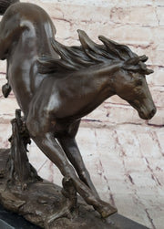 Jumping Racing Wild Horse Stallion Bronze Sculpture Statue Signed Original Art