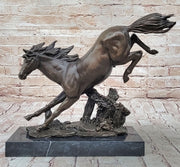 Jumping Racing Wild Horse Stallion Bronze Sculpture Statue Signed Original Art