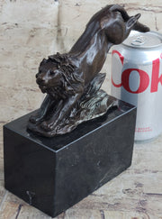 Hot Cast Jumping Lion by Barye French Animal Artist Bronze Sculpture Figurine NR