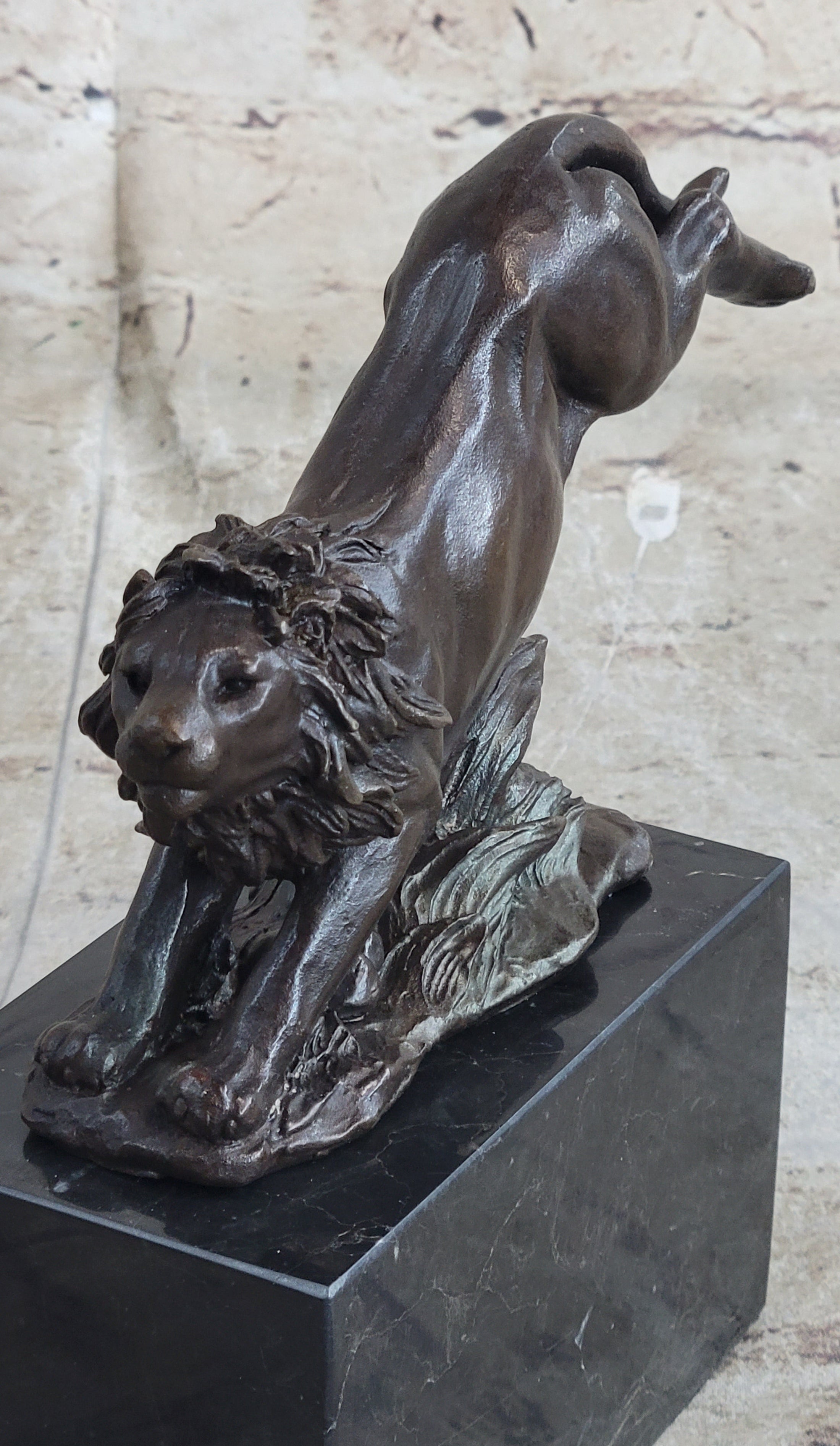 Hot Cast Jumping Lion by Barye French Animal Artist Bronze Sculpture Figurine NR