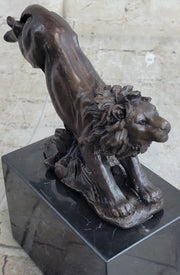 Hot Cast Jumping Lion by Barye French Animal Artist Bronze Sculpture Figurine NR