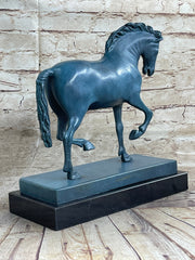 Hot Cast Bronze Chinese Tang Horse Green Blue Patina Sculpture Statue Figure